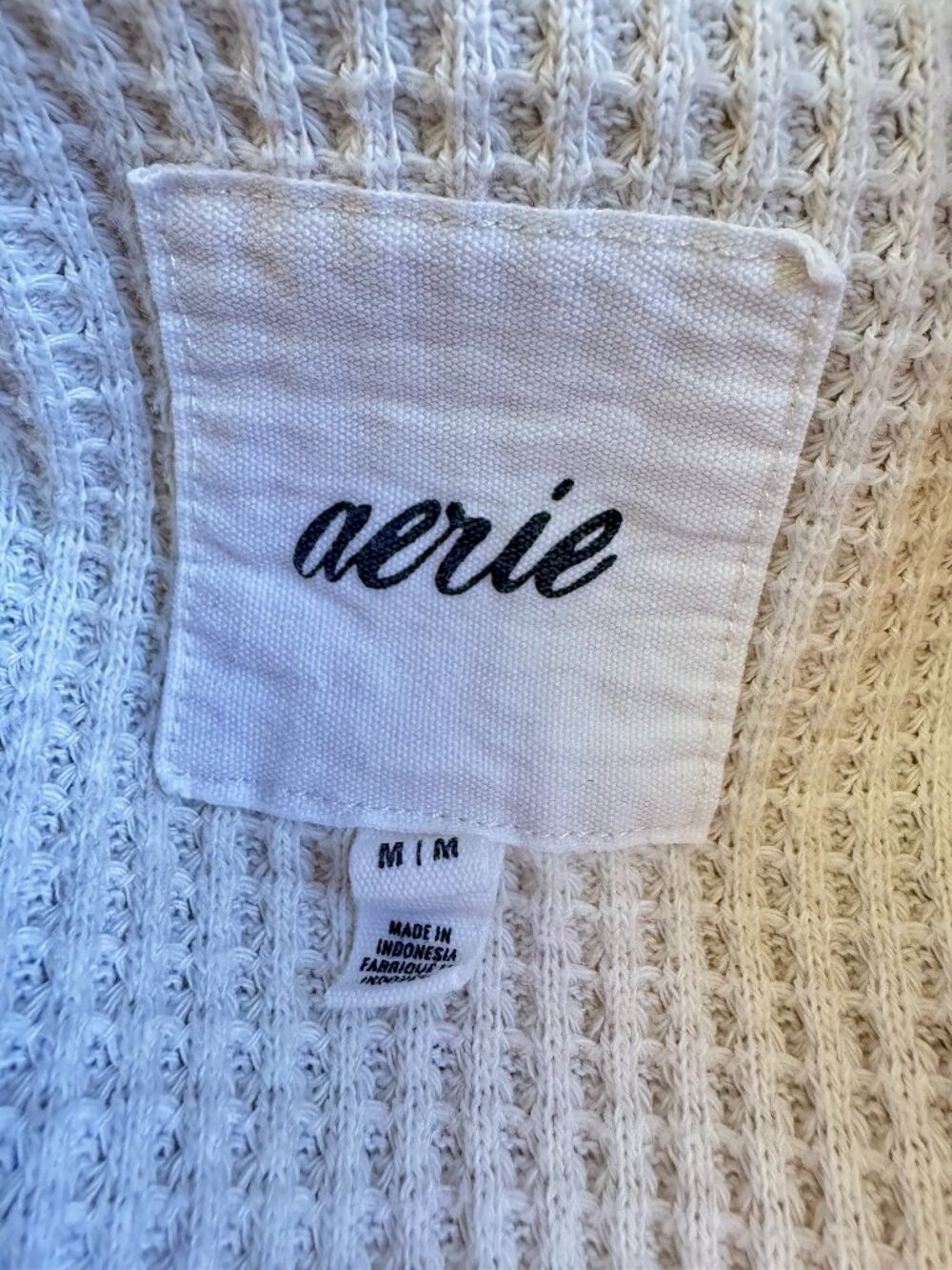 Aerie Thermal Waffle Knit Quarter Zip Side Pockets Ivory Oversize Women's Medium - Picture 4 of 8